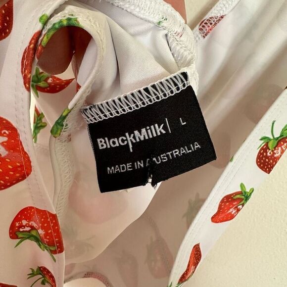Blackmilk RARE SAMPLE All Over Strawberry Print Halter Tie Neck One-piece Swimsu - Picture 7 of 10